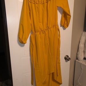 Unknown Dresses - Mustard yellow, off the shoulder, high low dress. Unknown Dresses - Mustard yellow, off the shoulder, high low dress.